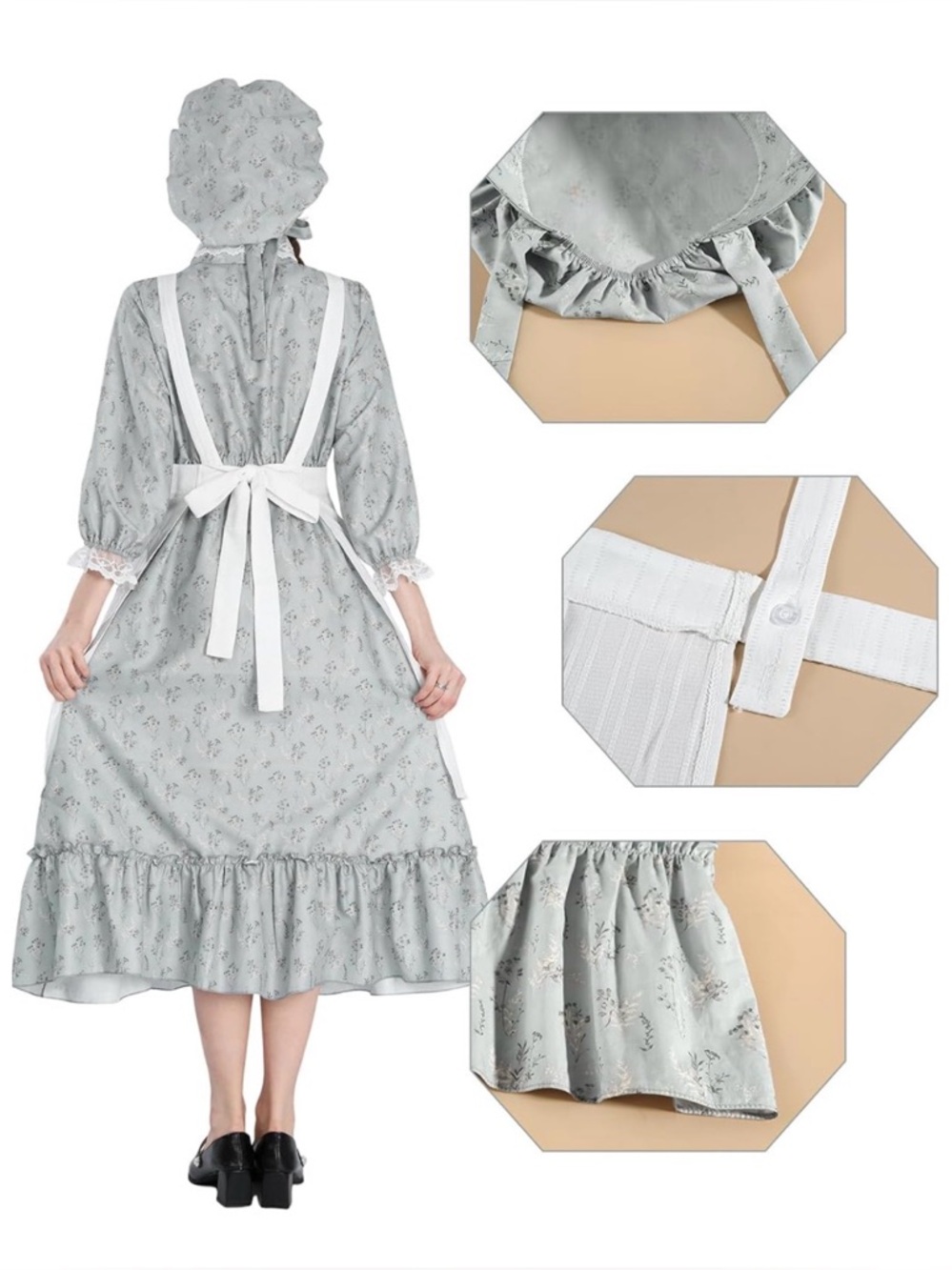 NWOT Pioneer Dress Prairie Colonial Costume Dress 1800s American Pioneer Prairie - Picture 6 of 12